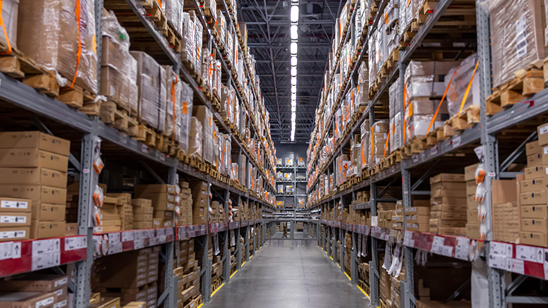 Logistics storage warehouse interior view