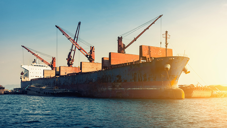 Bulk carrier at port unloading