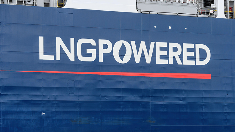 Liquefied natural gas logo on the side of a ship