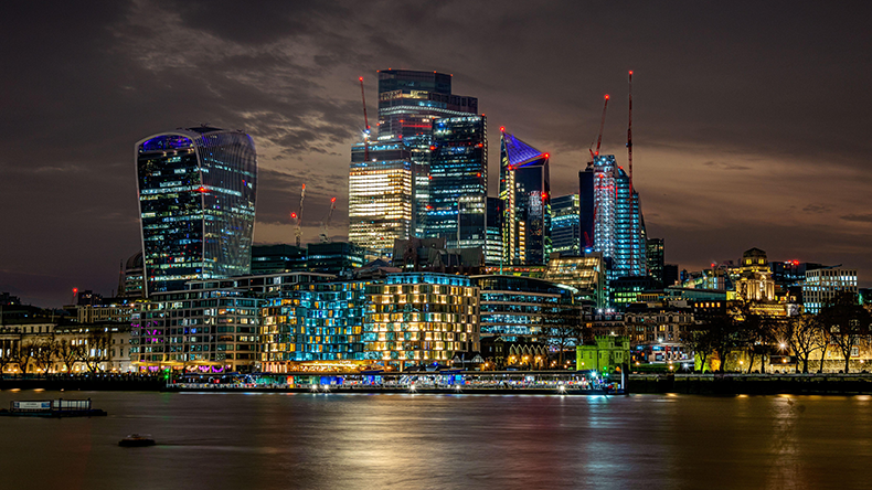 London skyline and the financial district in the City of London