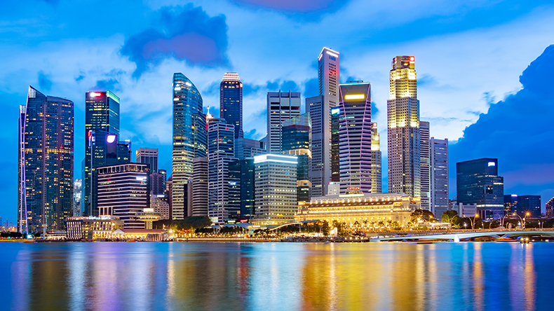 Singapore financial district skyline at Marina bay