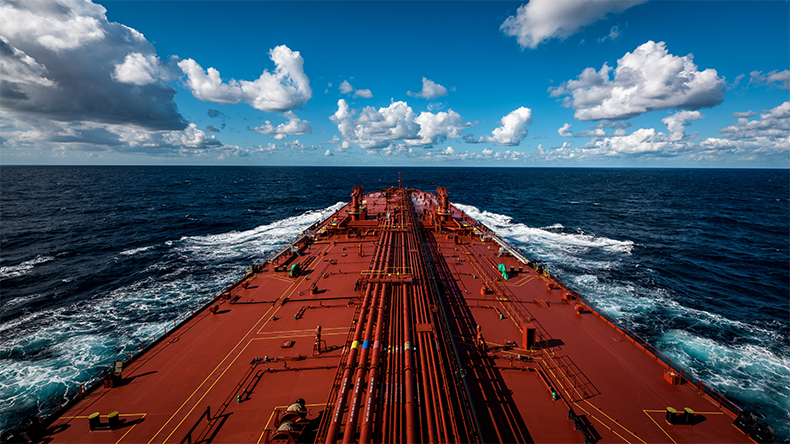 Deck of crude oil tanker view from bridge