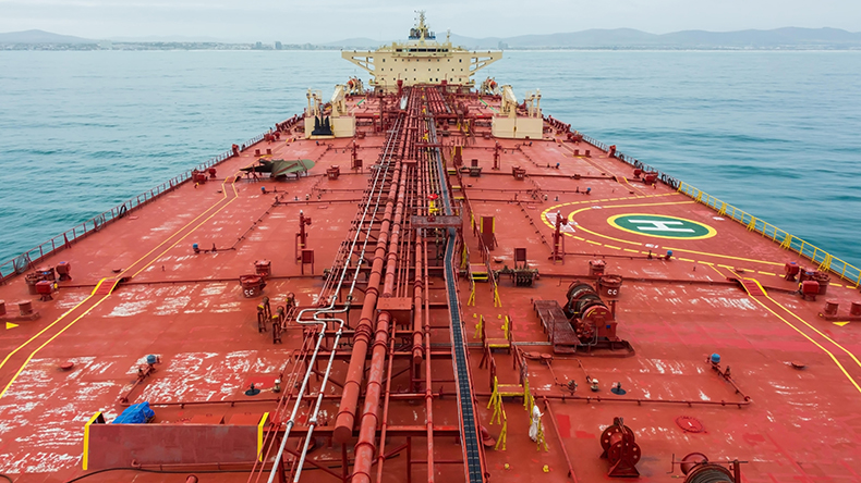 Deck of the crude oil carrier view from a masthead