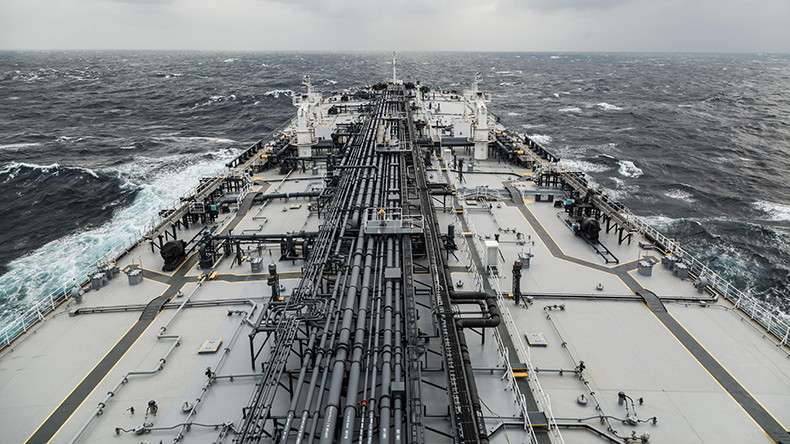 Oil tanker on a grey day