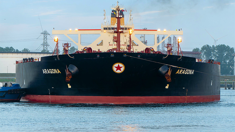 Very large crude carrier at port