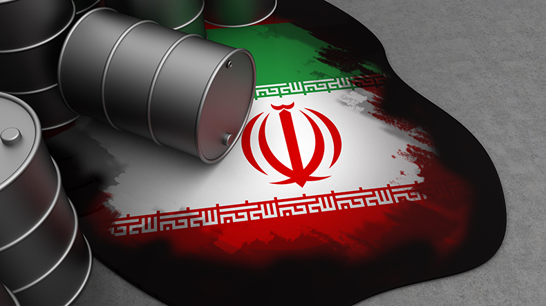 3D illustration of oil spill and Iran flag 