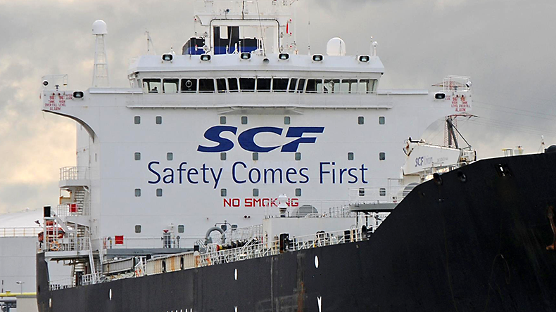 Sovcomflot product tanker Transsib Bridge at Hamburg port