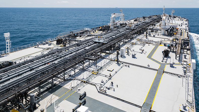 Deck of an oil tanker, the view from navigation room