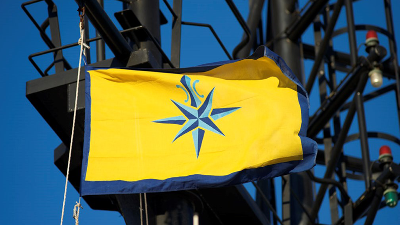 D’Amico flag flying against a blue sky