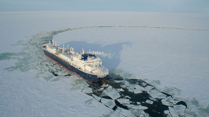 The world’s first icebreaking liquefied natural gas (LNG) carrier, Christophe de Margerie owned by Sovcomflot 
