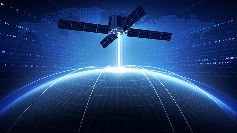 Satellite with the Earth and a world map