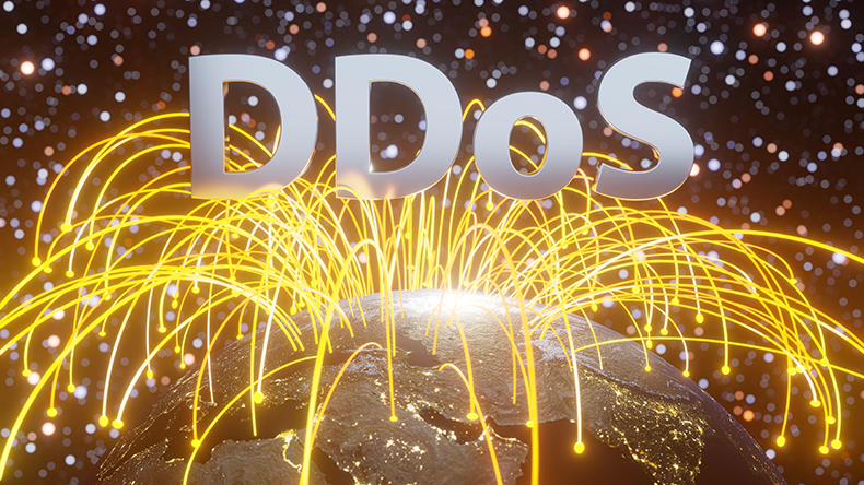  Alphabetic letter DDoS on top of the earth representing hacker attack on the internet