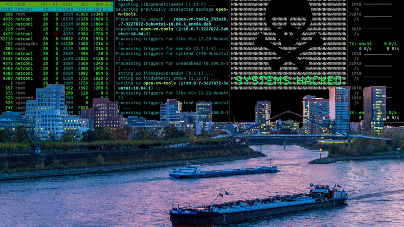 Cyber attack with ships in foreground