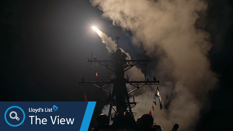 USS Gravely fires a Tomahawk missile