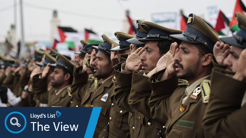 Supporters of the Houthi take part in a demonstration against US air strikes on Houthi sites 