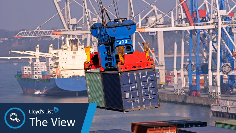 Container on a crane