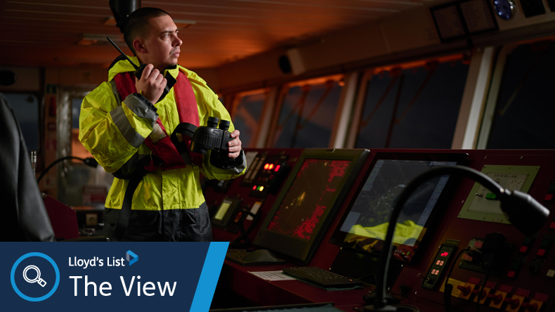 Seafarer on bridge. Credit Denys Yelmanov / Alamy Stock Photo