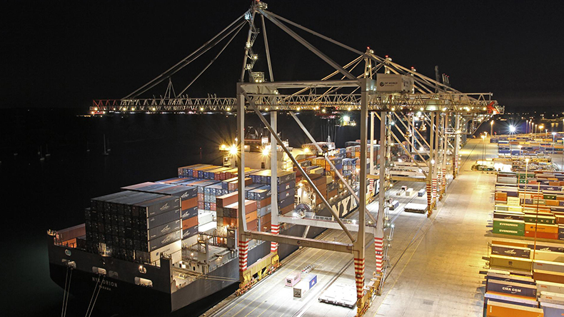 Southampton, UK: night view of operating terminal