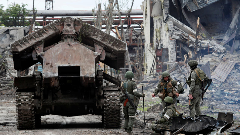 Russian army soldiers tasked with removing mines at the Azovstal steel plant, Mariupol