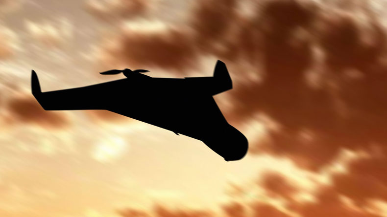 Iranian kamikaze drone Shahed-136 (Geran-2) at sunset, the type used by Russia in bombing Ukraine