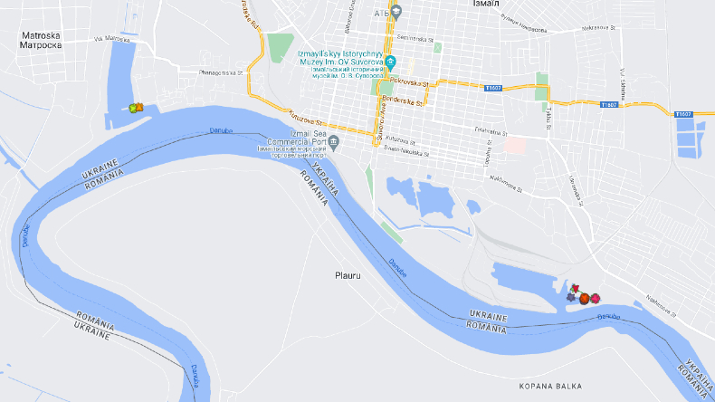 Port Izmail map showing stranded Russian ships