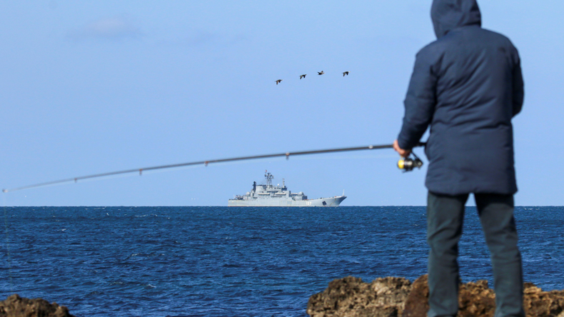 A Russian amphibious assault ship in the Black Sea near Sevastopol. Pic Reuters / Alamy Stock Photo