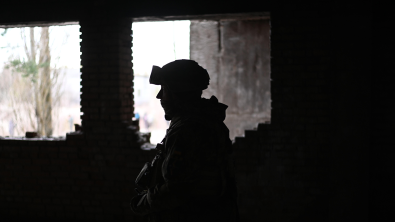 A member of the Kyiv Territorial Defense on a combat training exercise Feb 19.  Picture Sipa US / Alamy Stock Photo