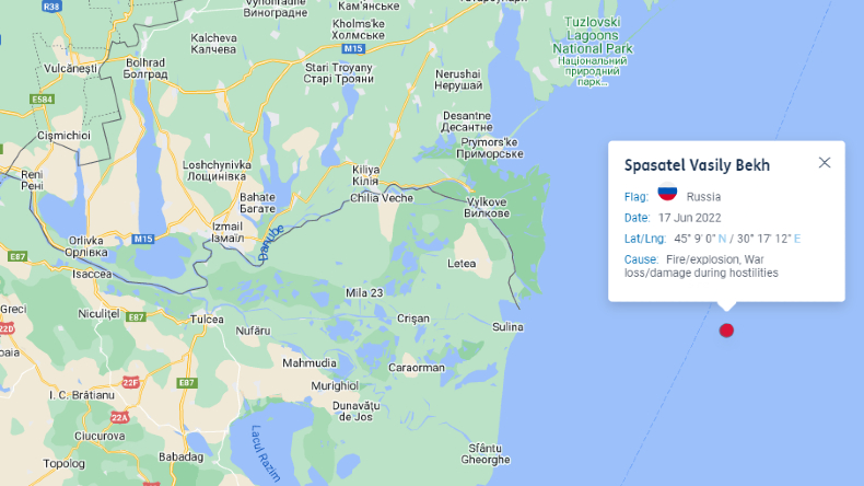 Map showing Spasatel Vasily Bekh vessel casualty