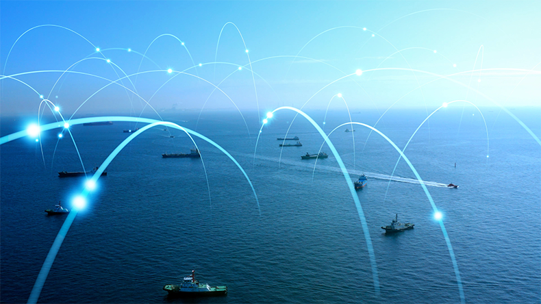 Ships and communication network concept. maritime traffic